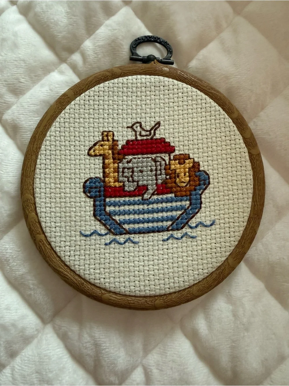 Handmade Noah's Ark Cross Stitch for Baby’s Room